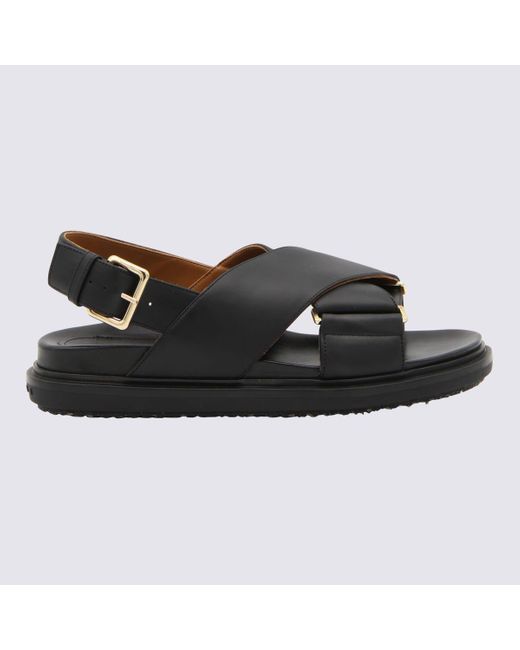 Marni Black Leather Fussbet Sandals