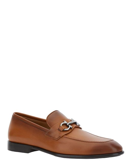 Ferragamo Brown Loafers With Gancini Detail for men