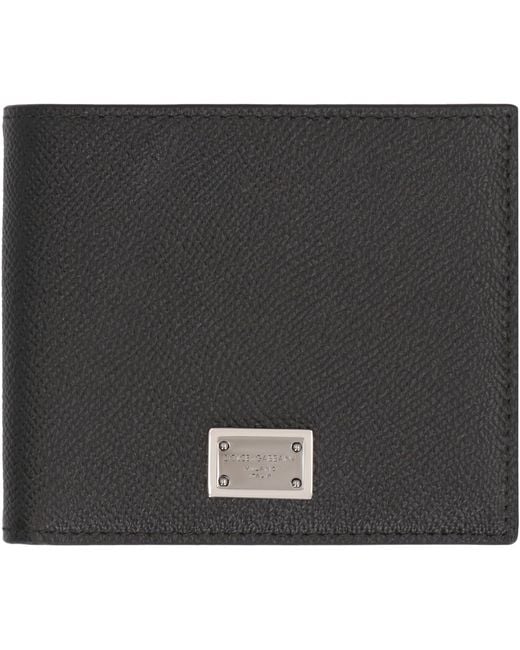Dolce & Gabbana Black Wallet Flap-Over Calfskin Calf Leather & Cardholders for men