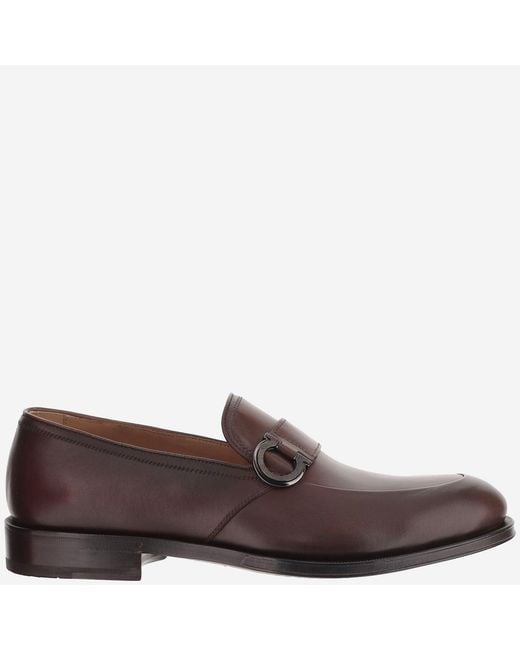 Ferragamo Brown Leather Gancini Loafers Calf for men