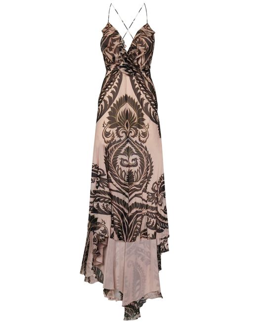 Etro Natural Long Silk Dress With Graphic Print