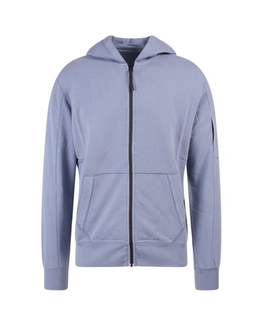 C.P. Company Cotton Logo-plaque Zipped Hoodie in Blue for Men | Lyst