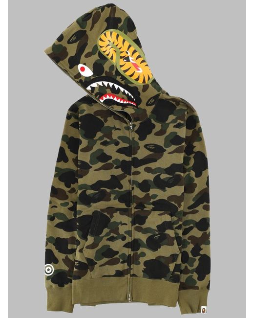 A Bathing Ape Green Hooded Sweatshirt Shark Cotton Sweatshirts for men