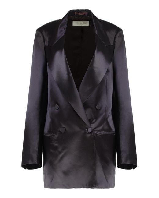 Dries Van Noten Black Jacket Satin Double-Breasted Viscose Blazers