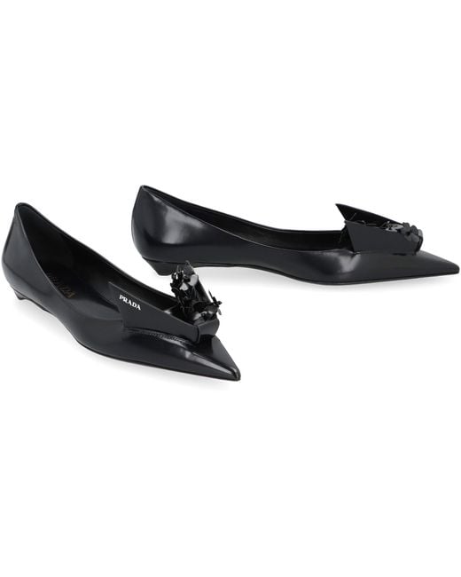 Prada Black Brushed Calf Leather Ballerinas Shoes