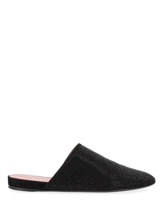 Premiata Black Leather Slipper With Rhinestones