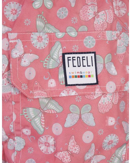 Fedeli Pink Swim Shorts With Butterfly Print for men
