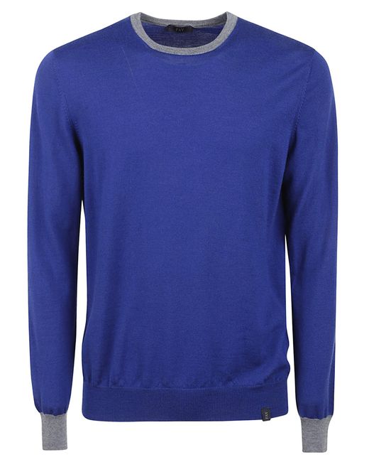 Fay Blue Padded Shoulder Rib Trim Sweater for men