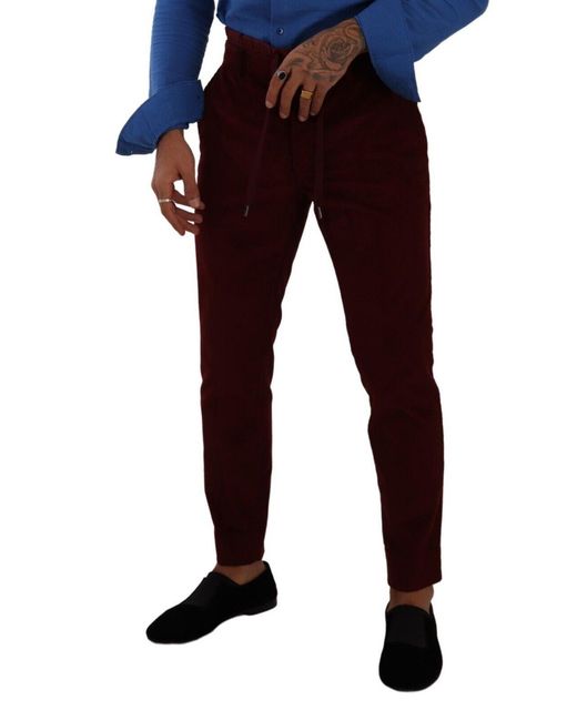 Dolce & Gabbana Multicolor Bordeaux Velvet Formal Trouser Dress Pants for men