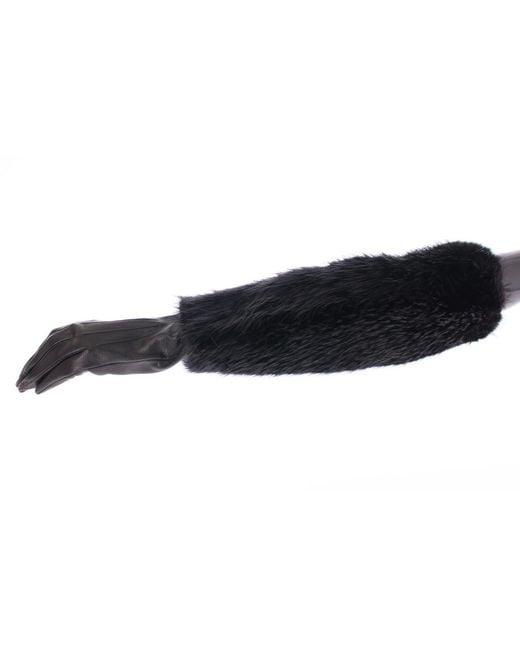 Dolce & Gabbana Blue Beaver Fur Lambskin Leather Elbow Gloves