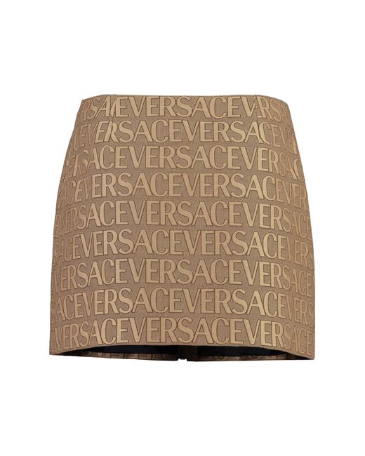 Versace Brown Jacquard Mini Skirt Polyester