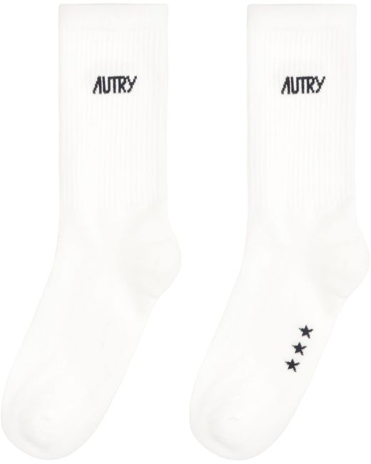 Autry White Logo Cotton Blend Socks