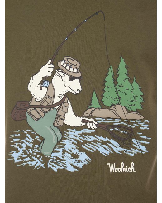 Woolrich Green Pure Cotton T-Shirt With Illustration for men