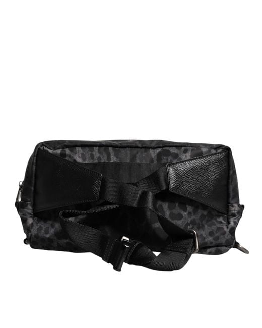 Dolce & Gabbana Black Gray Leopard Dg Logo Belt Waist Fanny Pack Bag for men