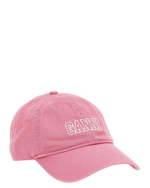 Ganni Pink Logo Embroidery Cap Hats