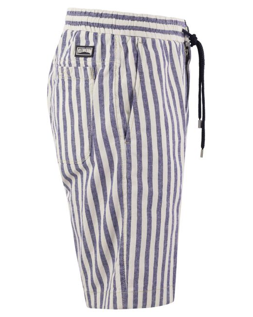 Vilebrequin Blue Striped Cotton And Linen Bermuda Shorts for men