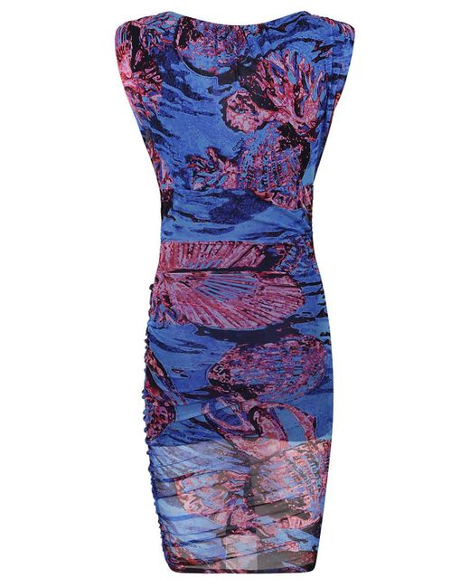 Pinko Blue Allover Printed V-neck Dress