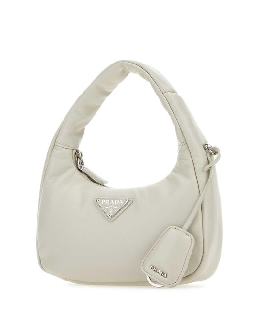 Prada White Chalk Nappa Leather Mini Soft Handbag