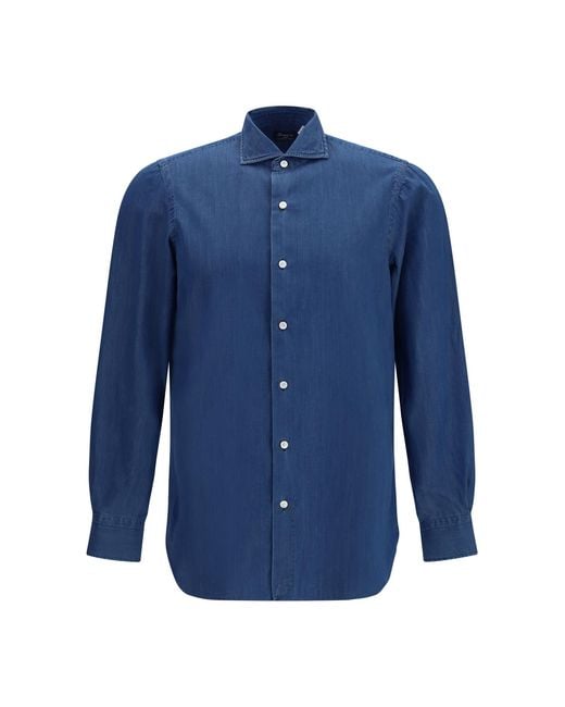 Finamore 1925 Blue Napoli Shirt Cotton for men