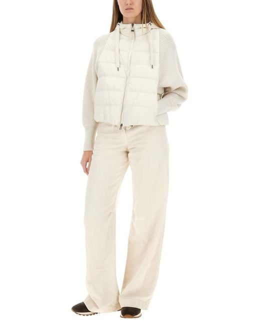 Brunello Cucinelli Natural Down Jacket With Knitted Sleeves