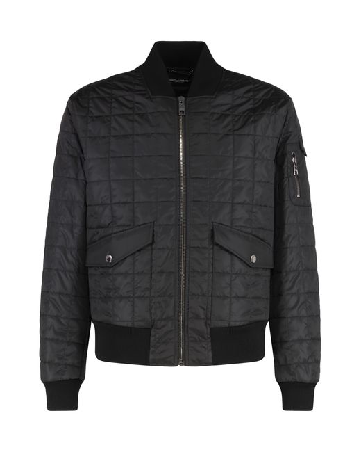 Dolce & Gabbana Black Padded Bomber Jacket Polyamide for men
