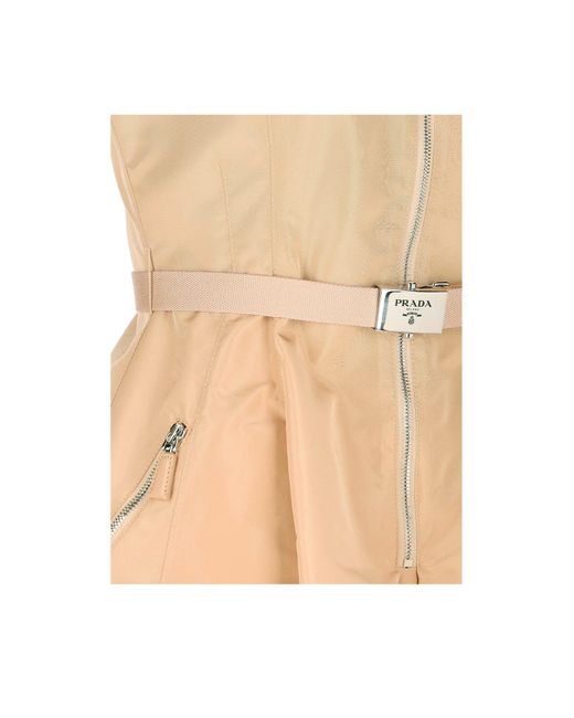 Prada Natural Belted-waist Zipped Midi Dress