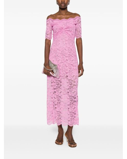 Rabanne Pink Long Off-The-Shoulder Dress