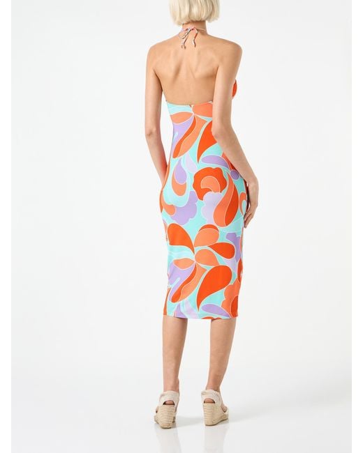 Mc2 Saint Barth White Longuette Cutout Wave Printed Dress Farah