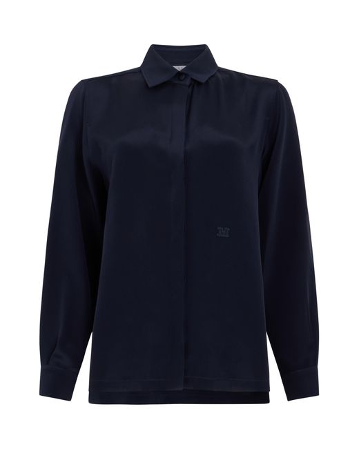 Max Mara Blue Long-Sleeve Silk Shirt Dark