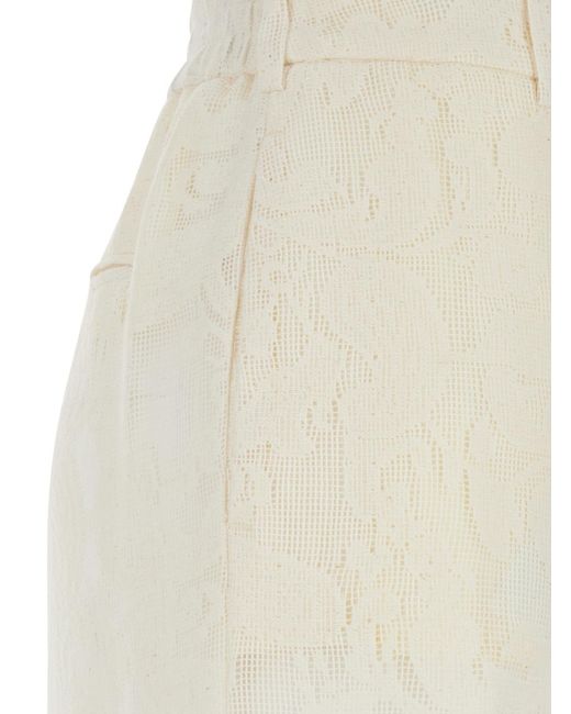 PT Torino White Lorenza Pants With Belt Loops And All-Over Lace Embroidery