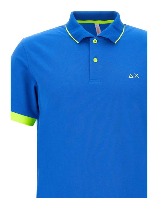 Sun 68 Blue Small Stripe Cotton Polo Shirt for men