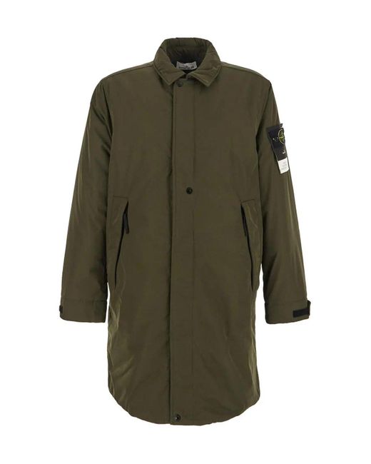 Stone Island Green Collared Button-up Coat for men