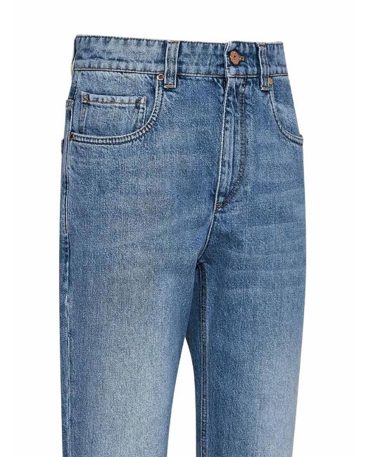 Brunello Cucinelli Blue Authentic Denim Retro Jeans With Monili
