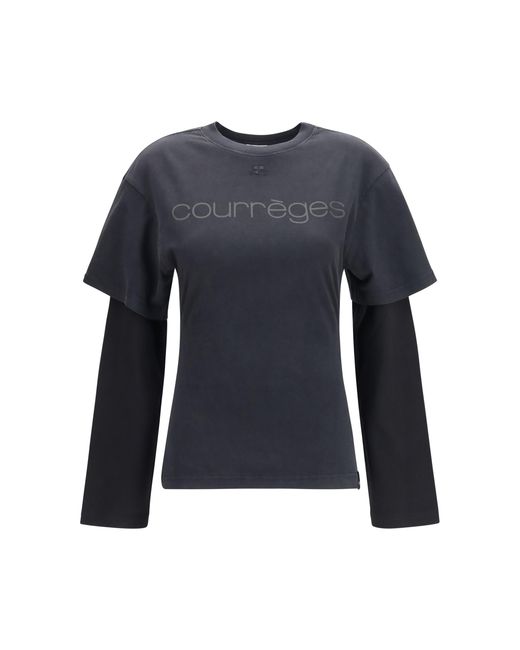 Courreges Blue Logo Print Double Sleeves T-Shirt Cotton T-Shirts