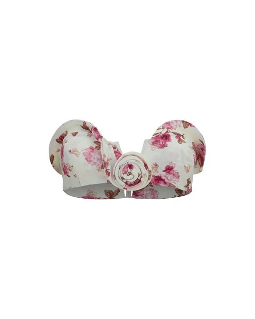 Magda Butrym Pink Sculptural Floral-Print Bandeau Swim Top Polyamide; Elastane Swimwear