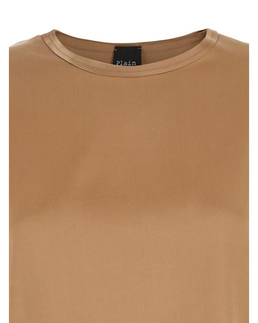 Le Plain Brown Silk Long Sleeve Blouse For Elastane Shirts And Blouses