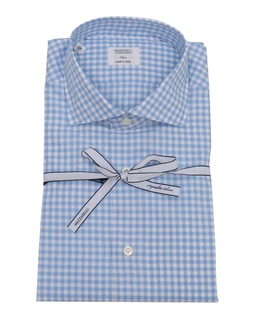 Mazzarelli Blue 100% Cotton Checked Slim Fit Shirt for men
