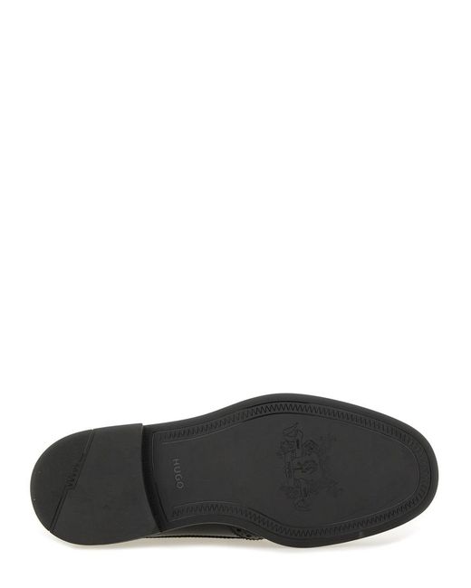HUGO Black Leather Derby Loafer Cow Loafers for men