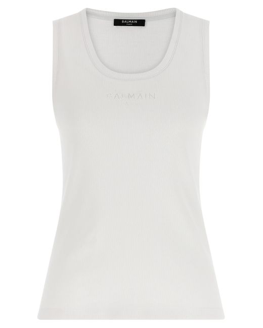 Balmain White Logo Embroidery Tank Top