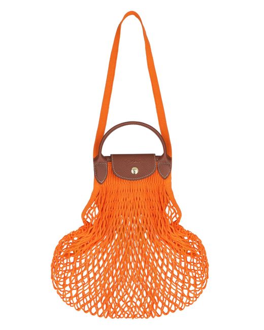 Longchamp Leather Le Pliage Filet Meshknit Bag in Orange Lyst