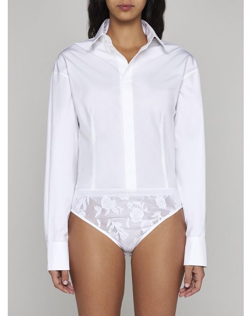 Alaïa White Cotton Shirt Bodysuit