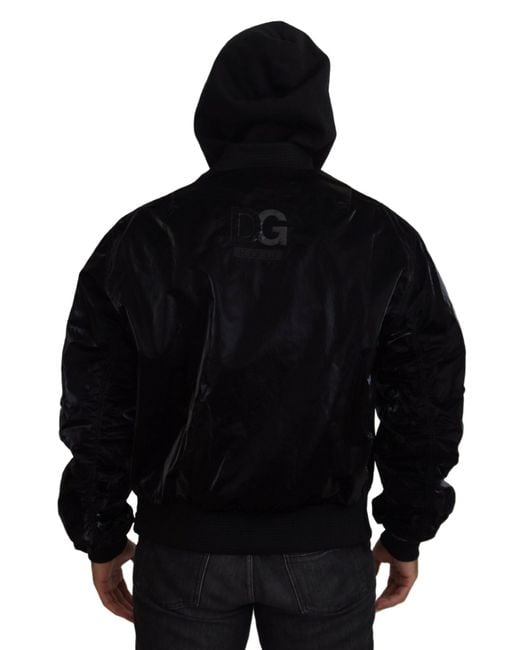 Dolce & Gabbana Black Elegant Bomber Hooded Jacket for men
