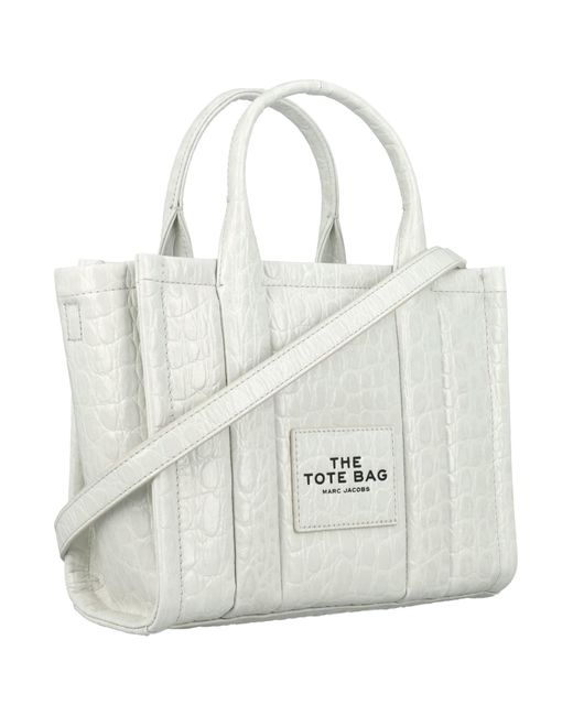 Marc Jacobs White The Croc-Embossed Small Tote Bag