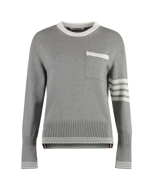 Thom Browne Gray Cotton Crew-Neck Sweater