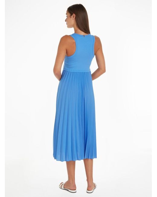 Tommy Hilfiger Blue Sleeveless Midi Dress With Pleated