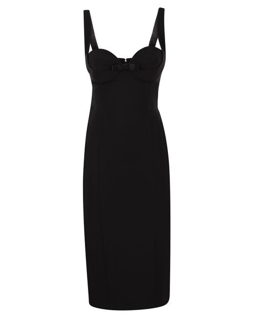 Elisabetta Franchi Black Crepe Midi Dress With Bows