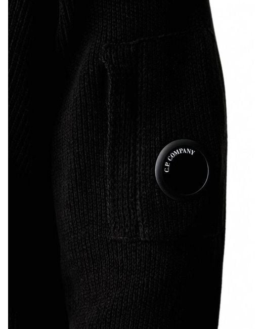 C P Company Black Lens Cotton Chenille Polo Shirt With Lens Detail for men