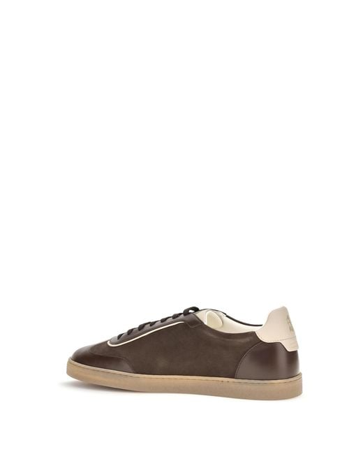 Brunello Cucinelli Brown Leather Sneakers With Suede Details for men