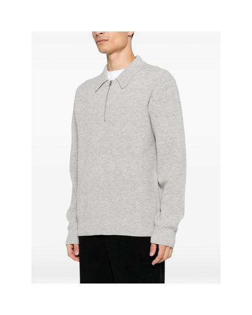 Samsøe & Samsøe Gray Quarter-Zip Merino Wool Sweater T-Shirts And Polos for men