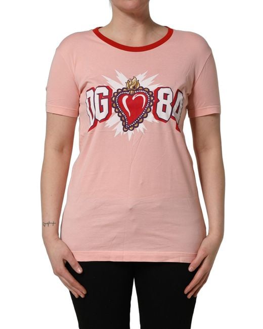 Dolce & Gabbana Red Graphic Print Cotton Crew Neck T-Shirt